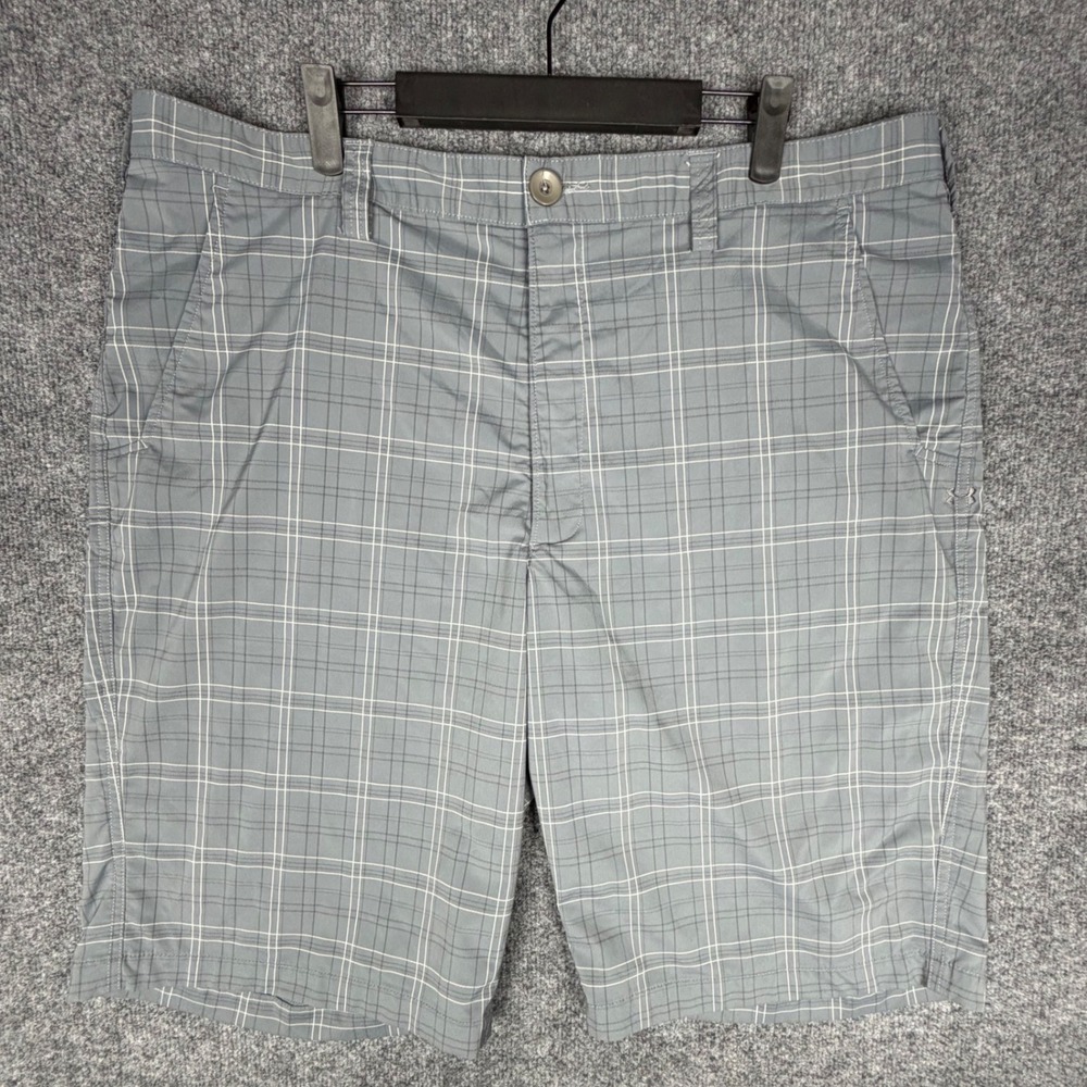 Under Armour Mens Grey Plaid Golf Shorts Size 40 Flat Front Performance‎ Stretch